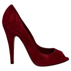Casadei Peep-Toe Pumps in Burgundy Suede
